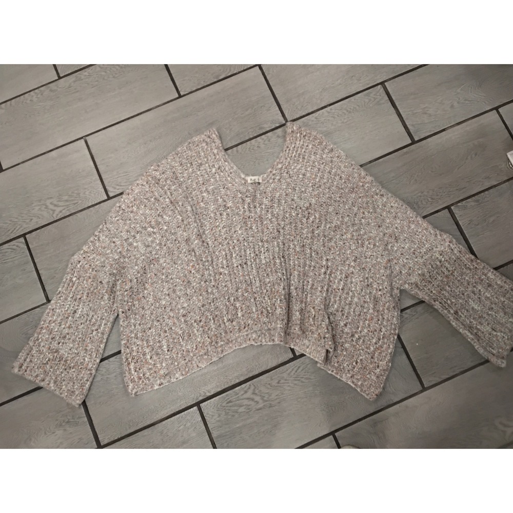 Pol L Knit Sweater Speckled V Neck Long Sleeve Cropped Women Size S